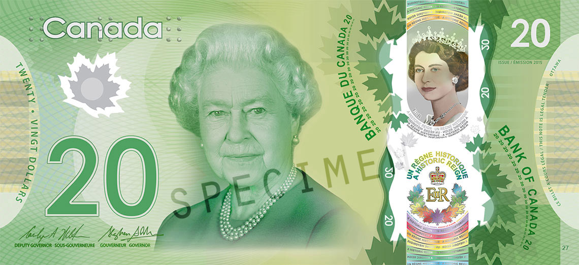 Front of $20 Commemorative Note (2015)