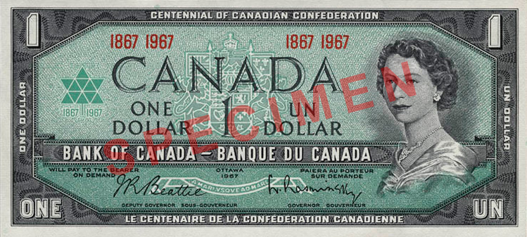 Front of $1 Commemorative Note (1967)