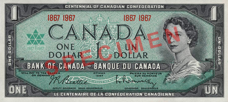 Front of $1 Commemorative Note (1967) Front of $1 Commemorative Note (1967)
