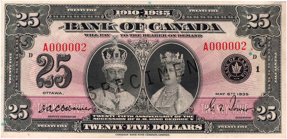 Front of $25 Commemorative Note (1935)