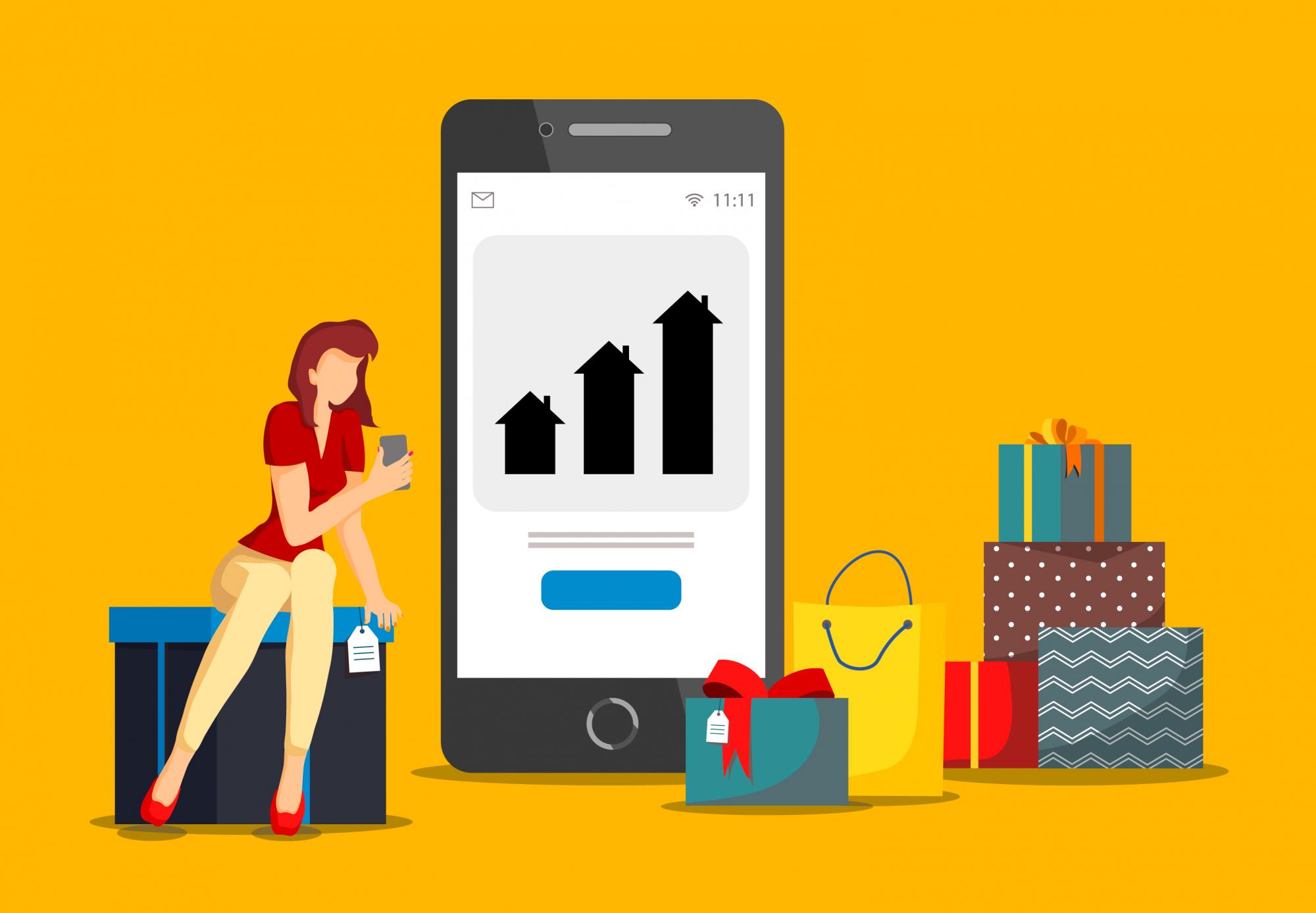 Woman shopping online for a house Woman shopping online for a house