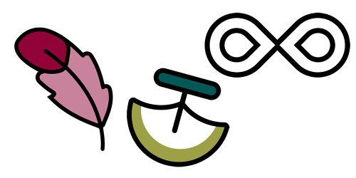 Illustrated feather, ulu and inifinity symbols An illustration of a feather, ulu and infinity symbol